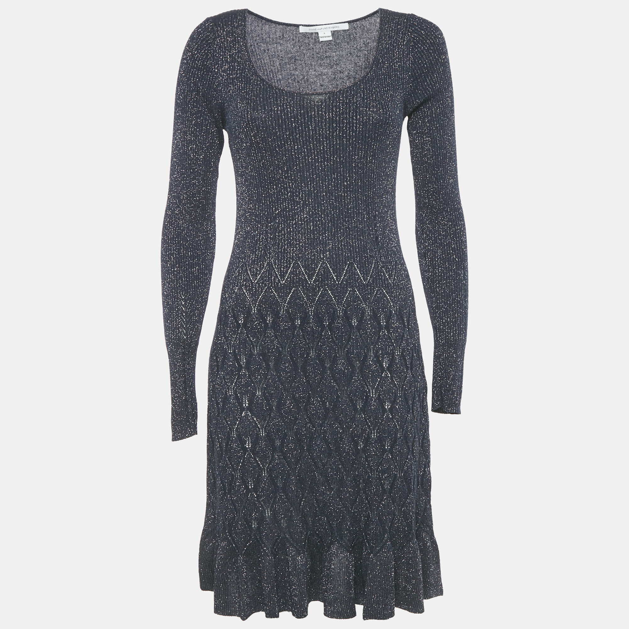 مملوكة مسبقًا فستان ديان فون فرستنبرغ ميدي نايت بلو ميني بكاروهات مقاس كبير - لارج