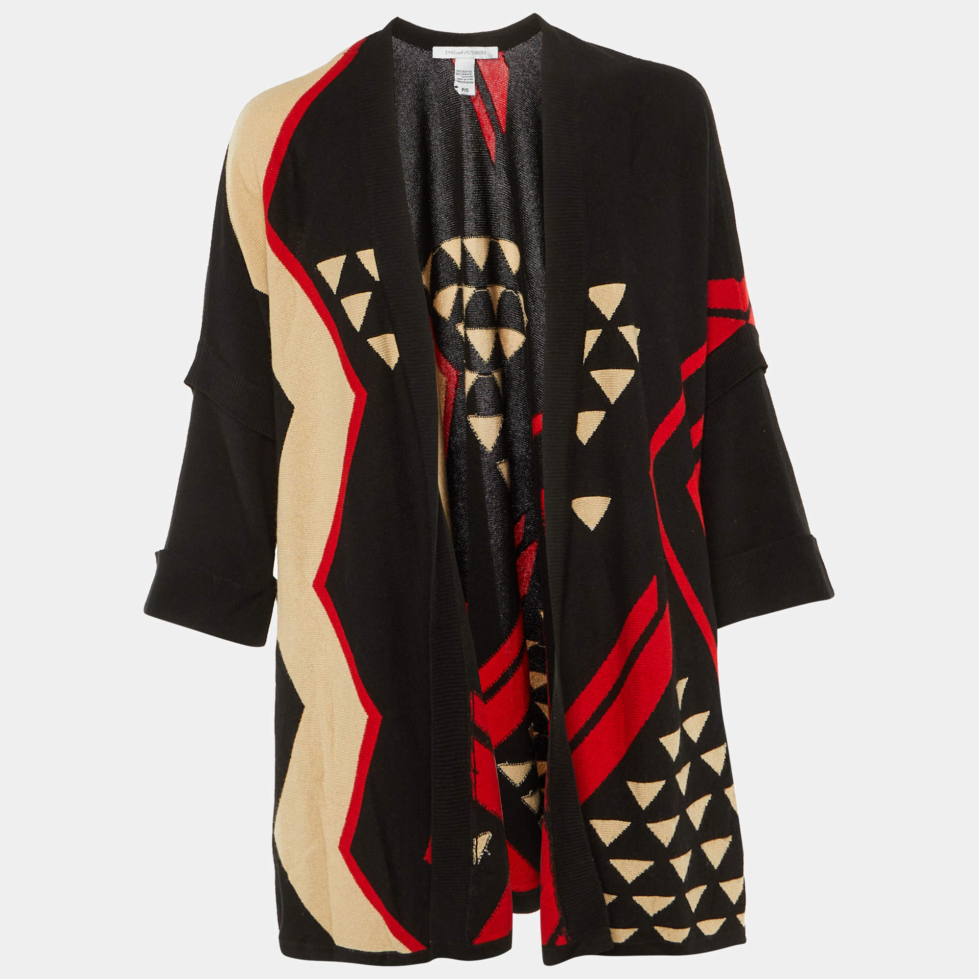 Pre Owned Diane von Furstenberg Black Silk & Cashmere Bonni Open Cardigan S