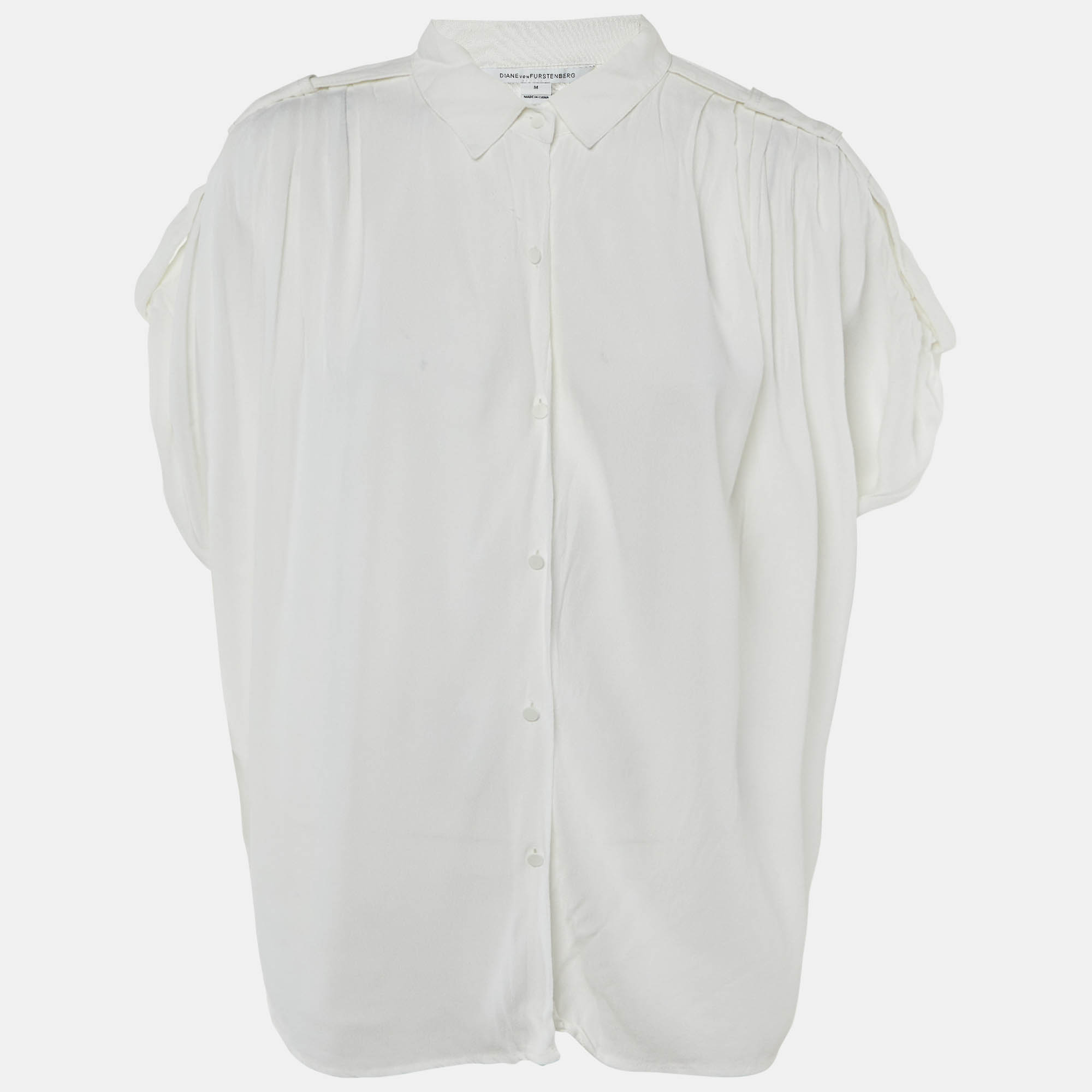 Pre Owned Diane Von Furstenberg White Crepe Karin Top M