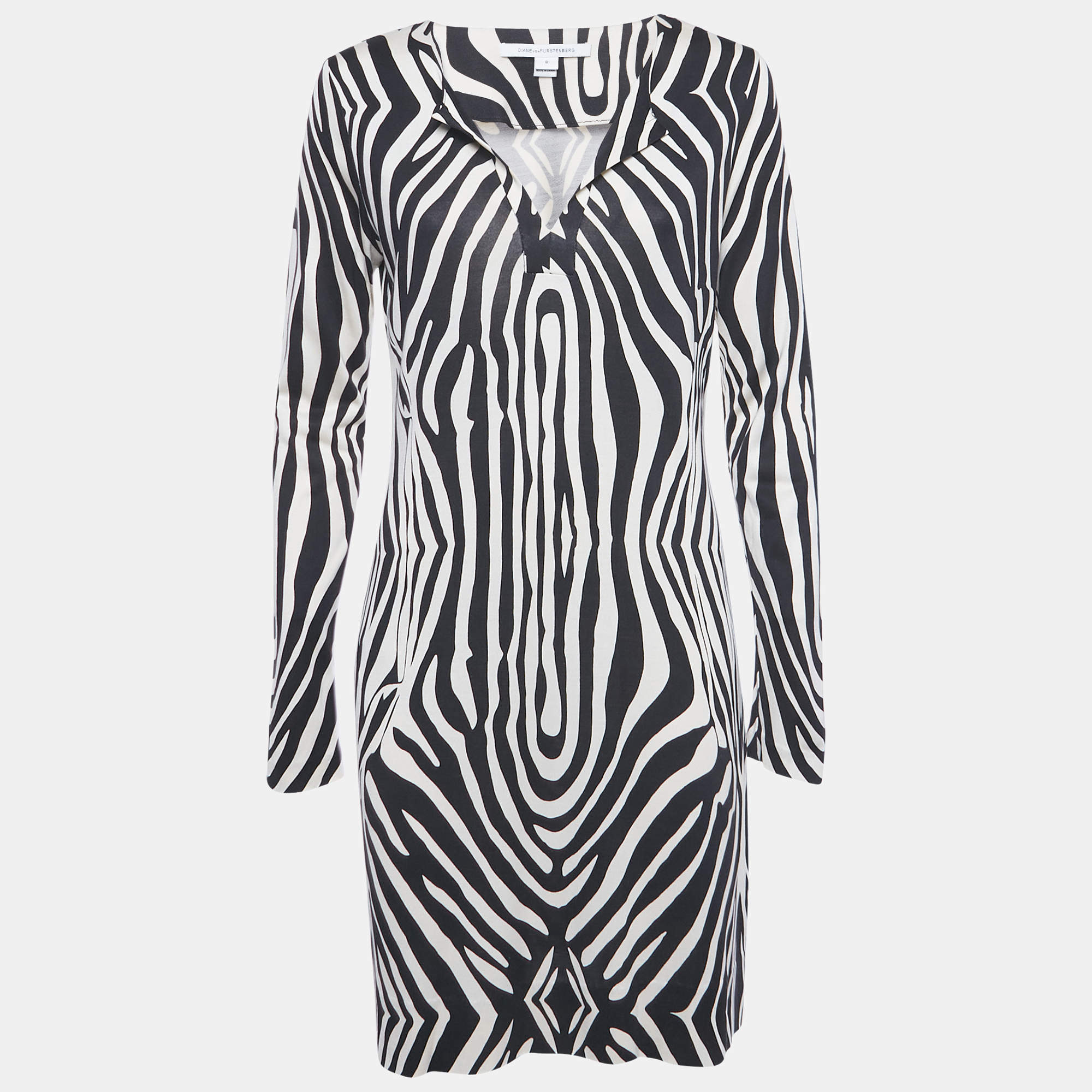 Pre Owned فستان ديان فون فرستنبرغ راب بأكمام من حرير جيرسي طباعة شفاه أسود ميديام