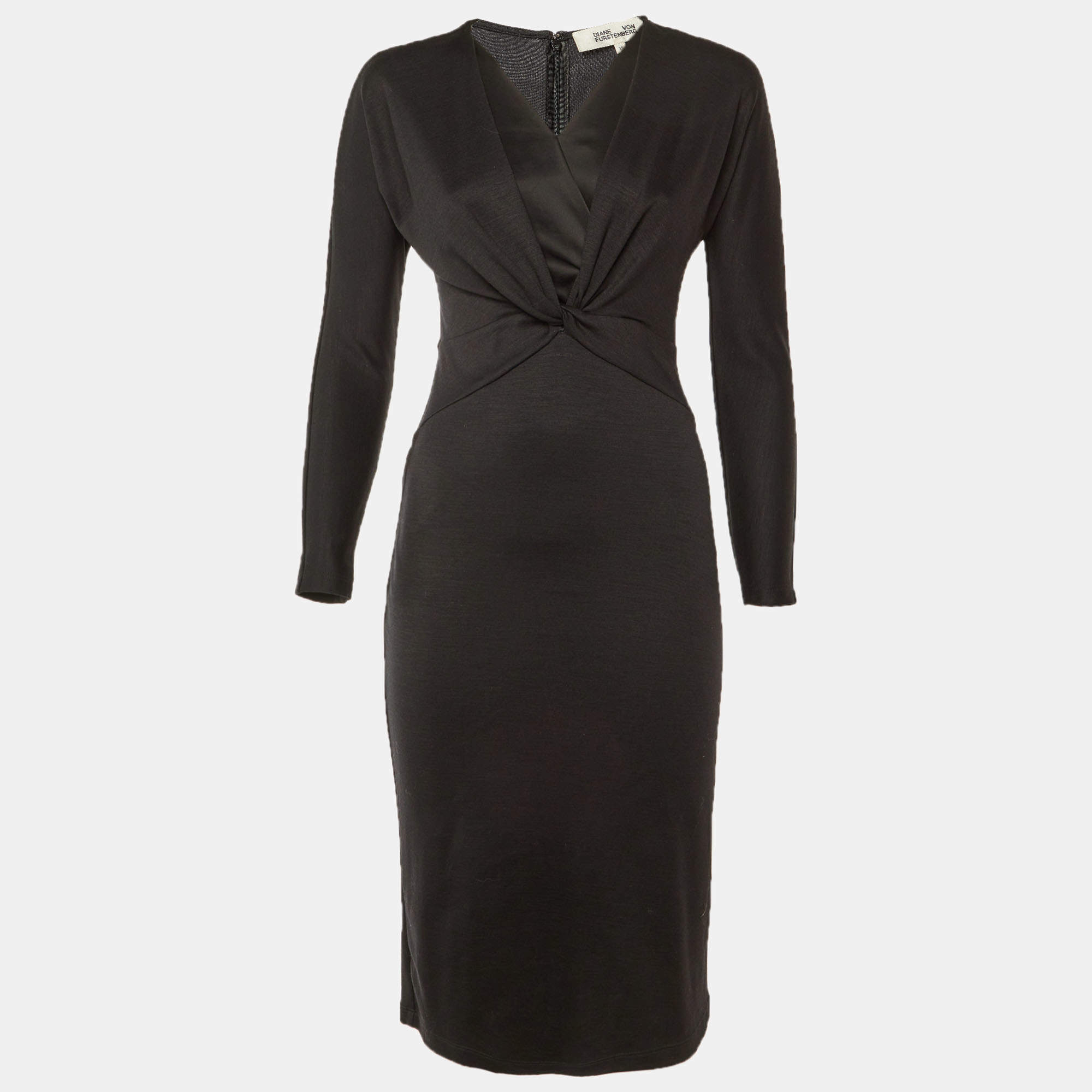 مملوكة مسبقًا فستان ديان فون فرستنبرغ ميدي عقدة صوف مزيج أسود مقاس صغير جدًا (إكس سمول)