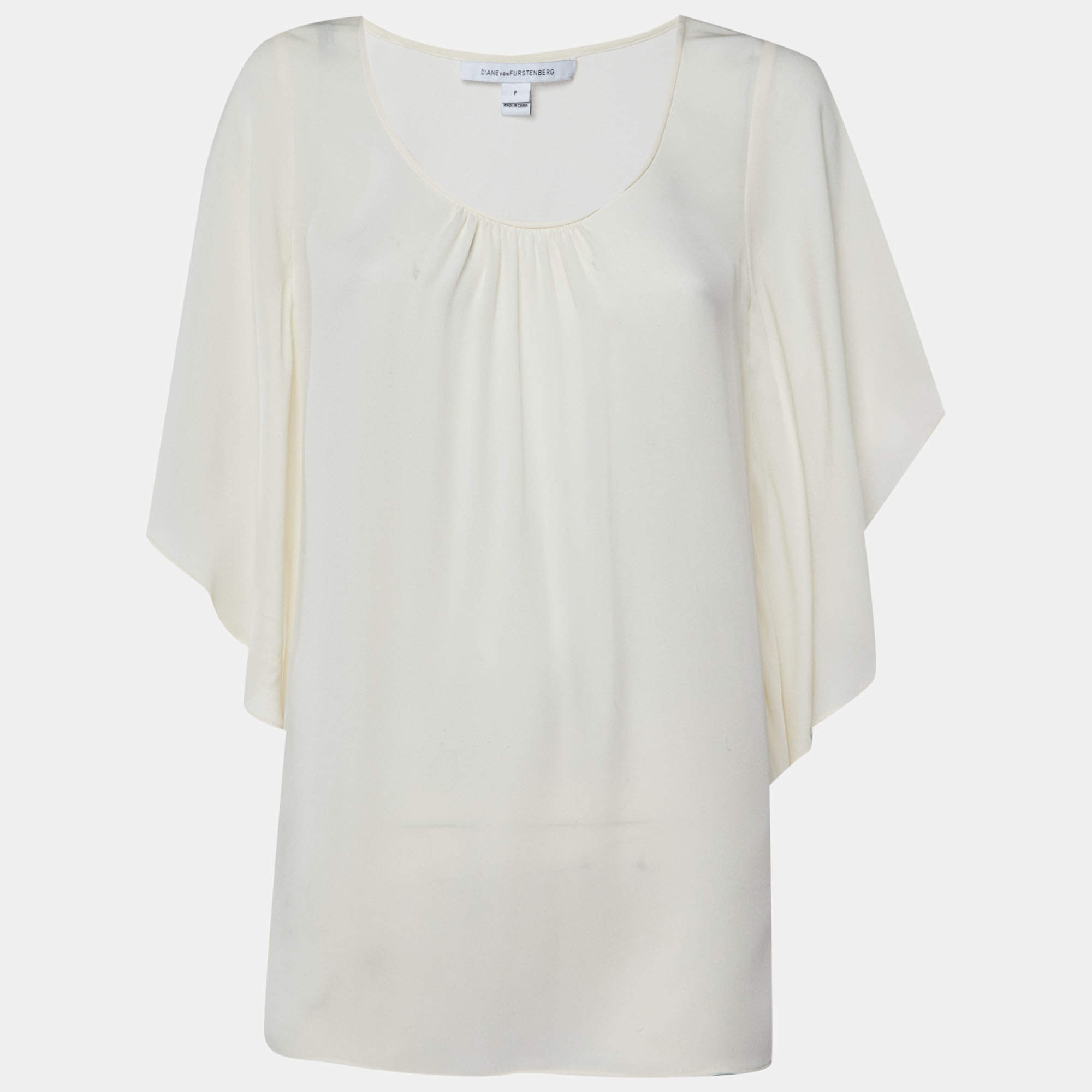 مملوكة مسبقًا Diane Von Furstenberg Beige Silk Sheer Stella Top XS/S