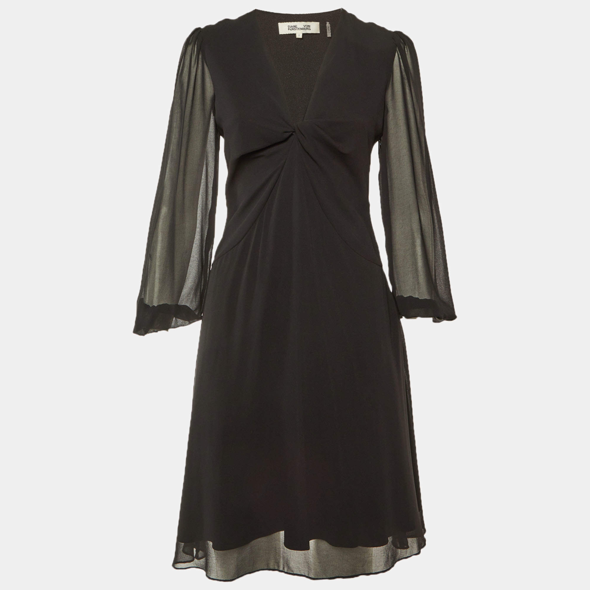 مملوكة مسبقًا Diane Von Furstenberg Black Crepe Twist Knot Detail Mini Dress S 