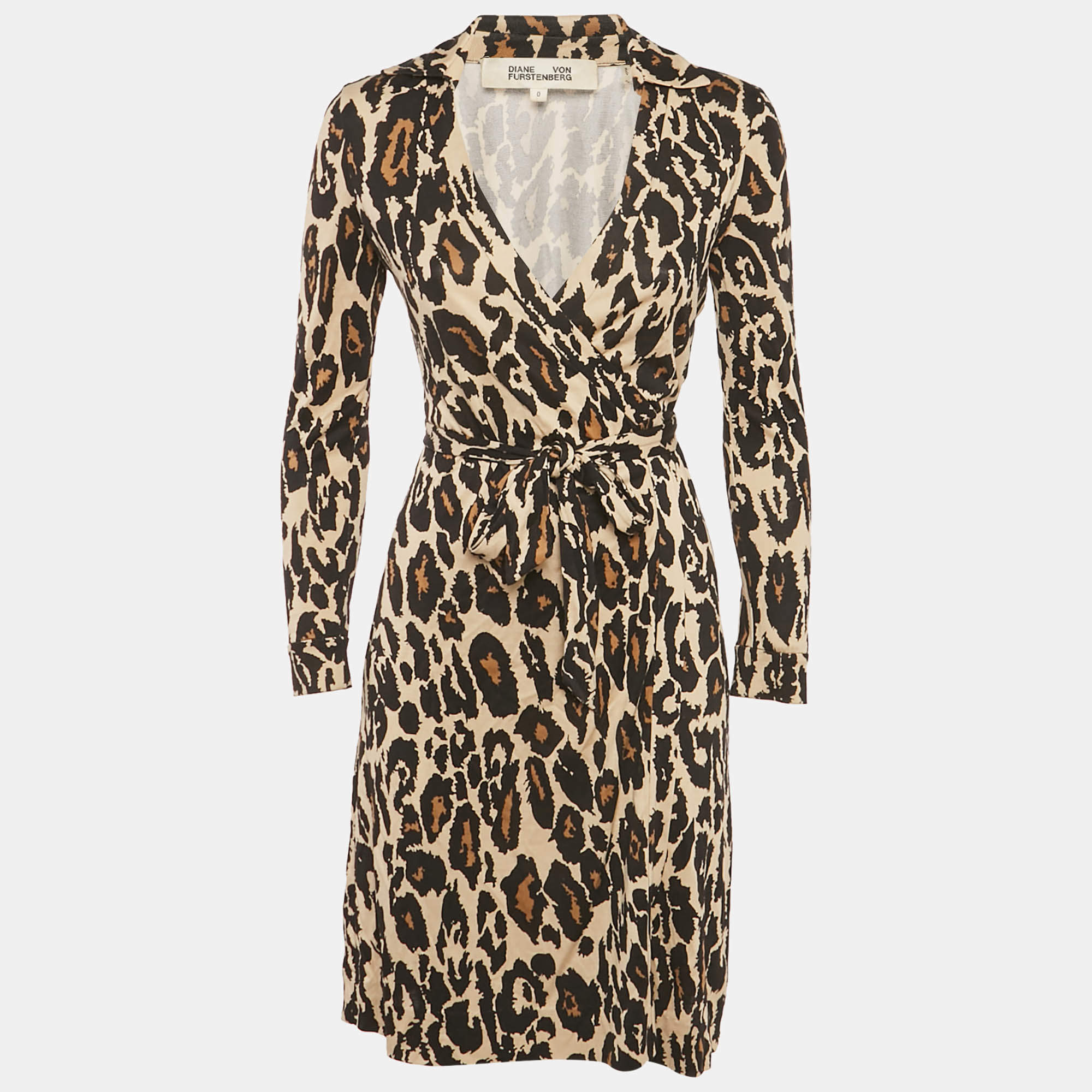 مملوكة مسبقًا Diane Von Furstenberg Brown Leopard Print Jersey Wrap Dress XS