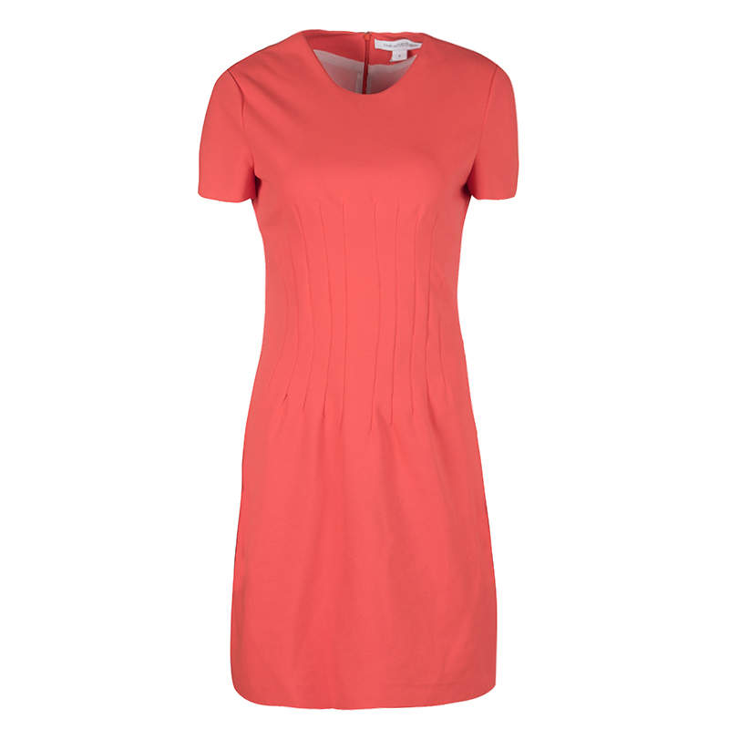 Diane Von Furstenberg Atomic Orange Fitted Short Sleeve Yazmine Dress S