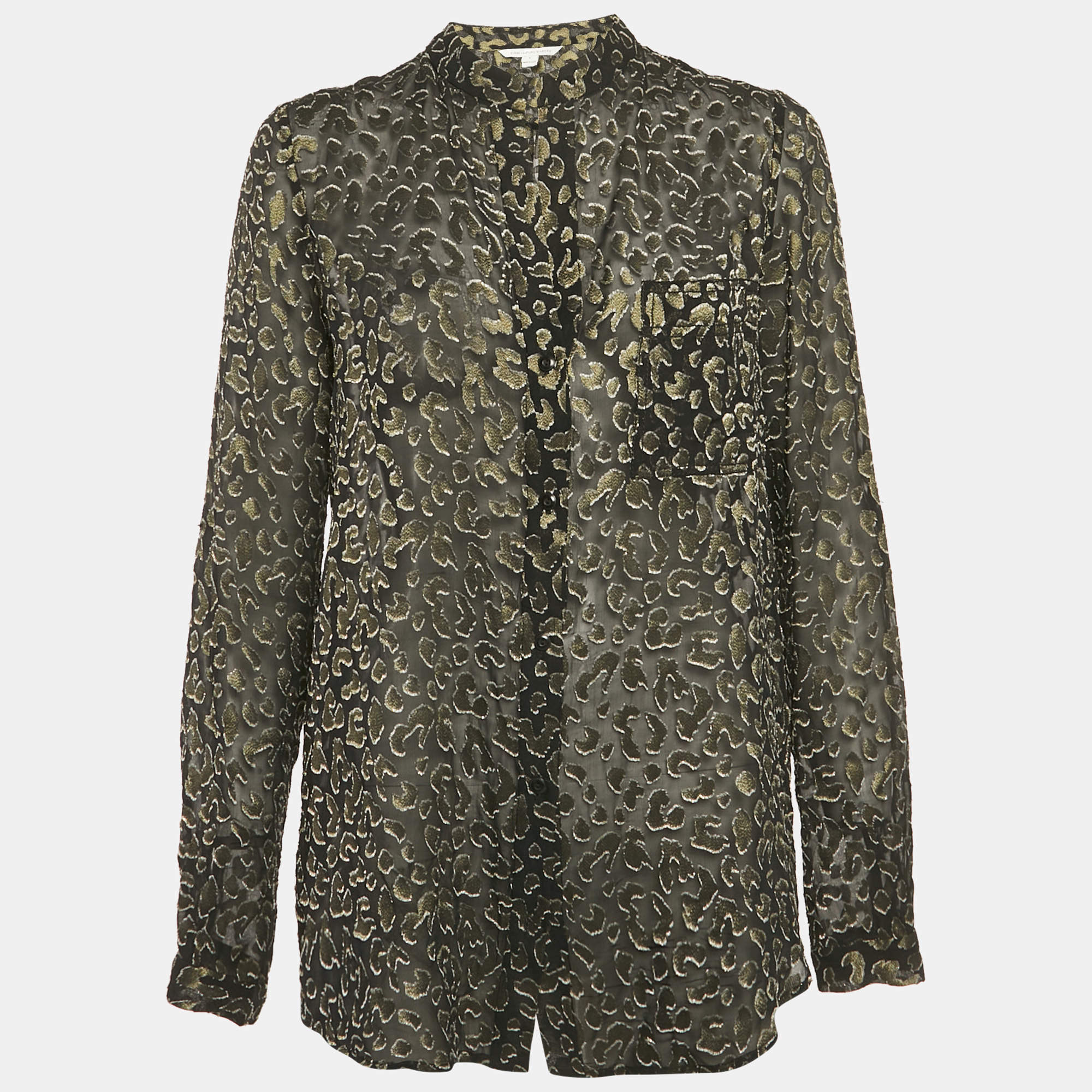 مملوكة مسبقًا بلوزة ديان فون فرستنبرغ حرير جاكار أسود جيلمور سموس كات شير مقاس متوسط