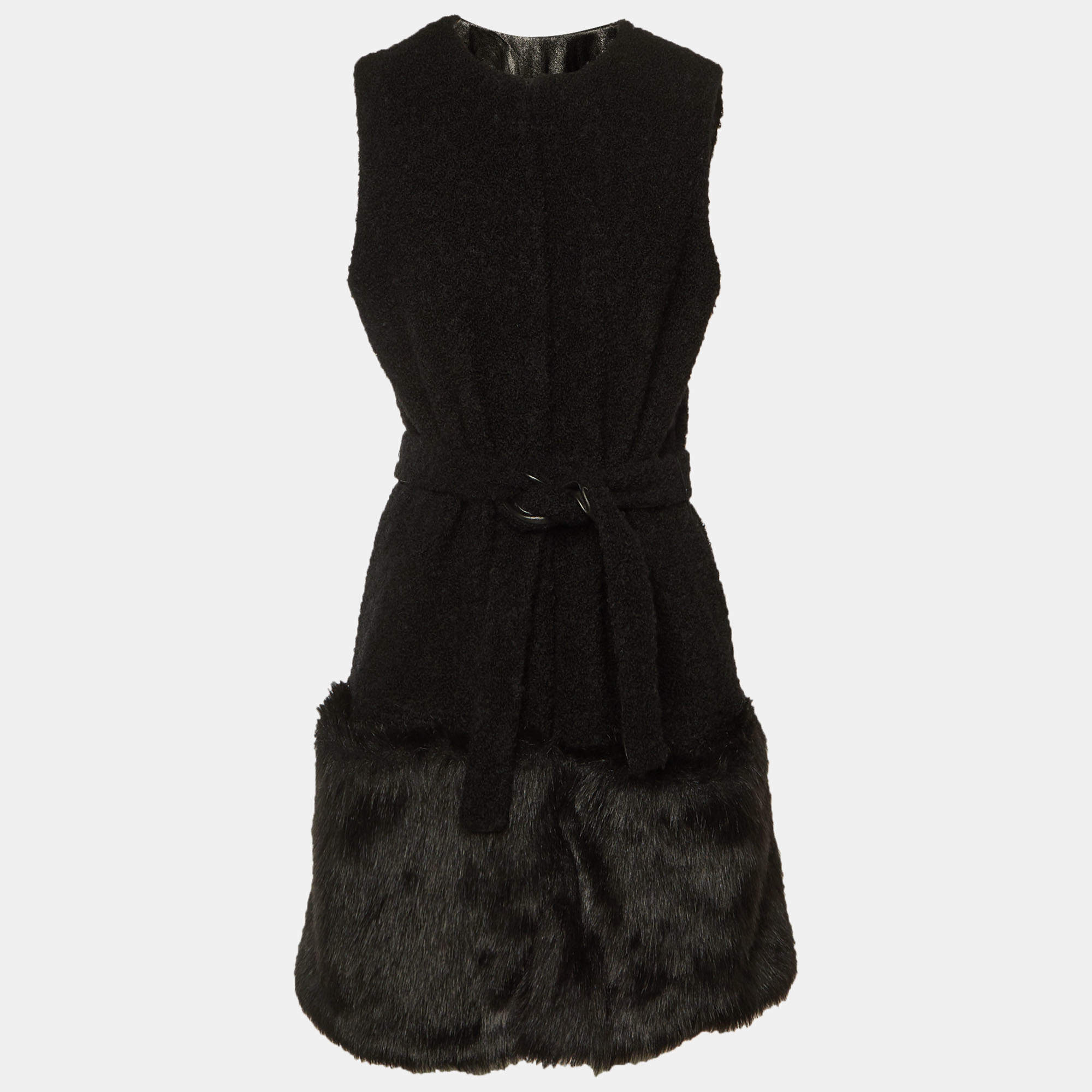 مملوكة مسبقًا Diane Von Furstenberg Black Shearling Faux Fur Vest Coat M