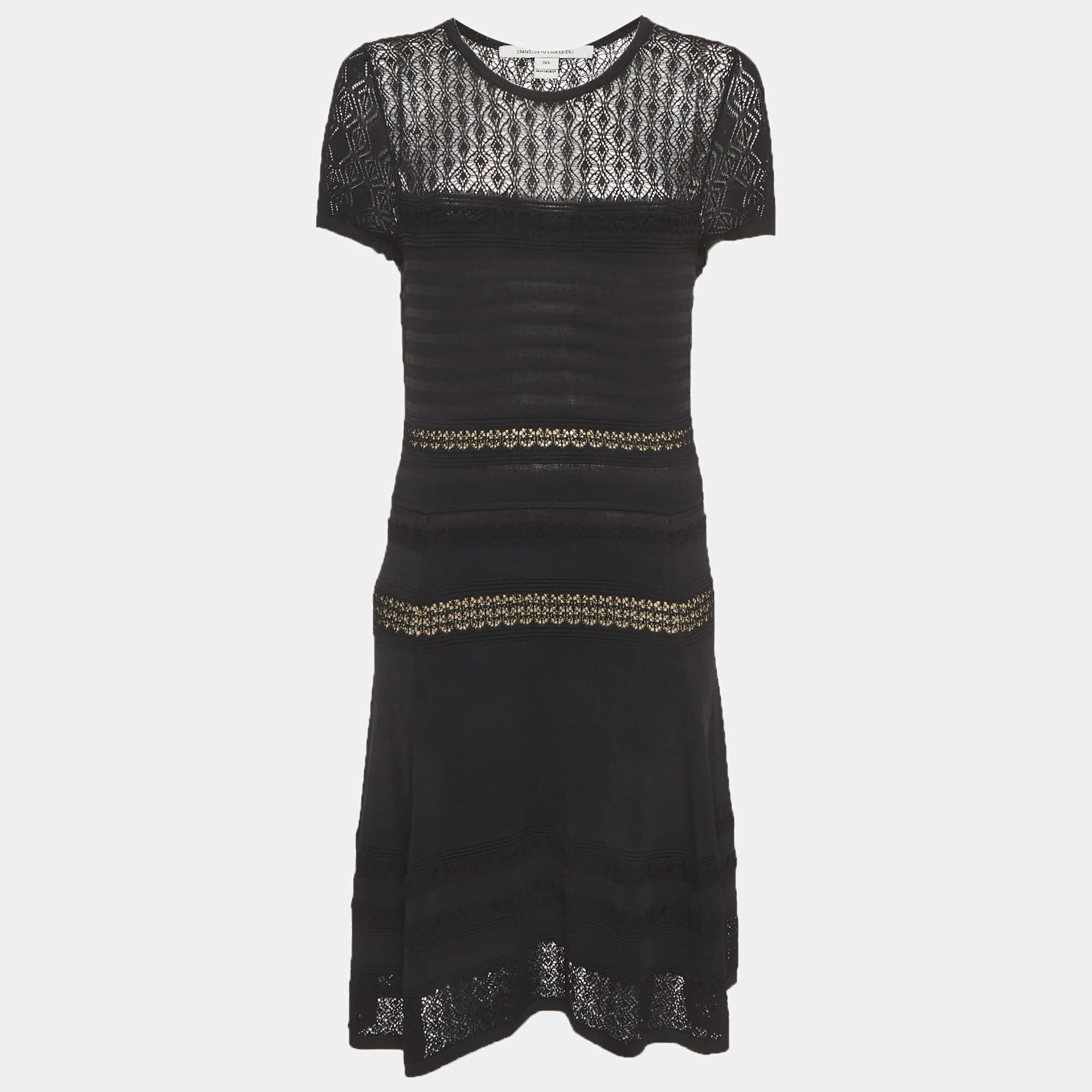 مملوكة مسبقًا Diane Von Furstenberg Black Stretch Knit Midi Dress M/L