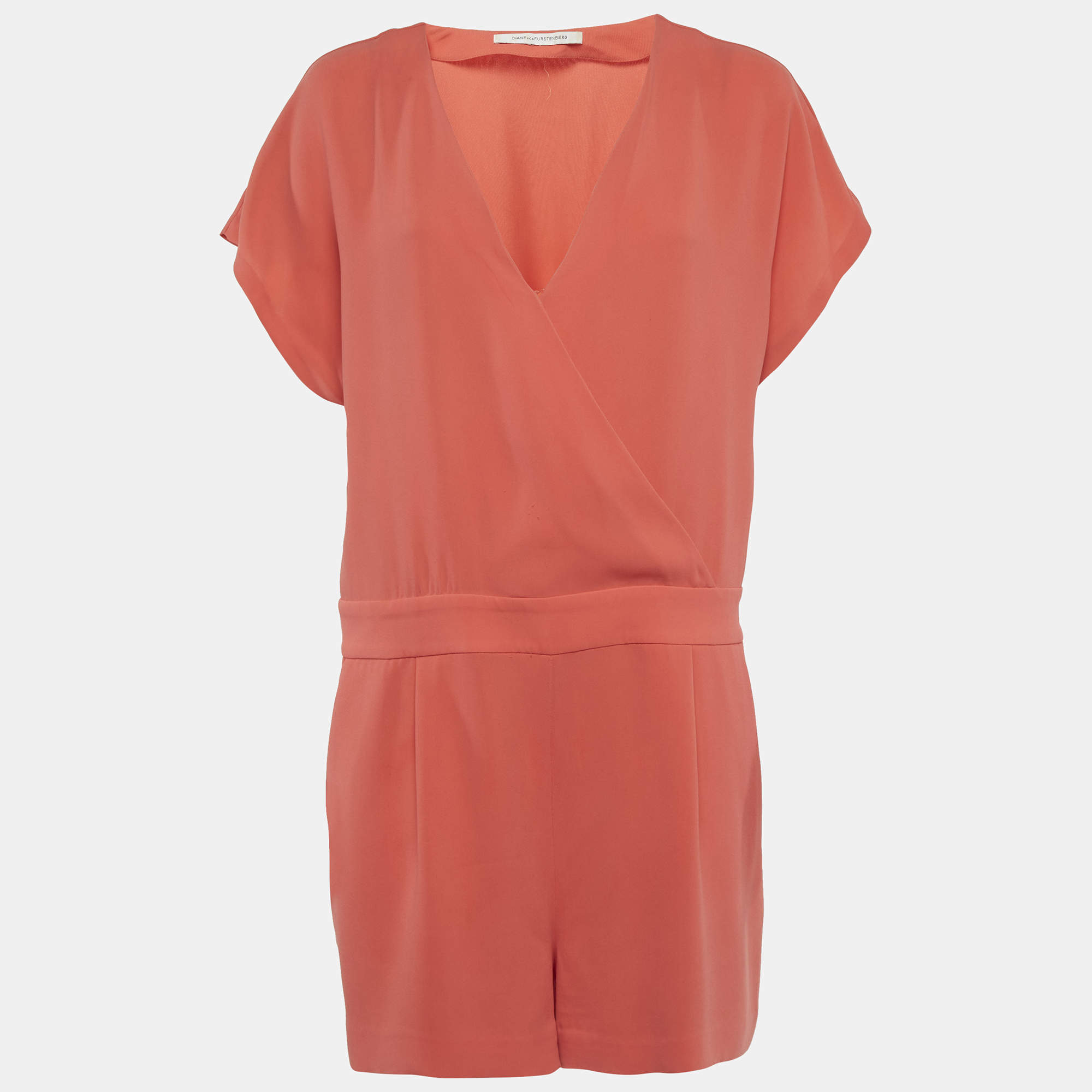 Pre Owned Diane Von Furstenberg Orange Crepe Playsuit M