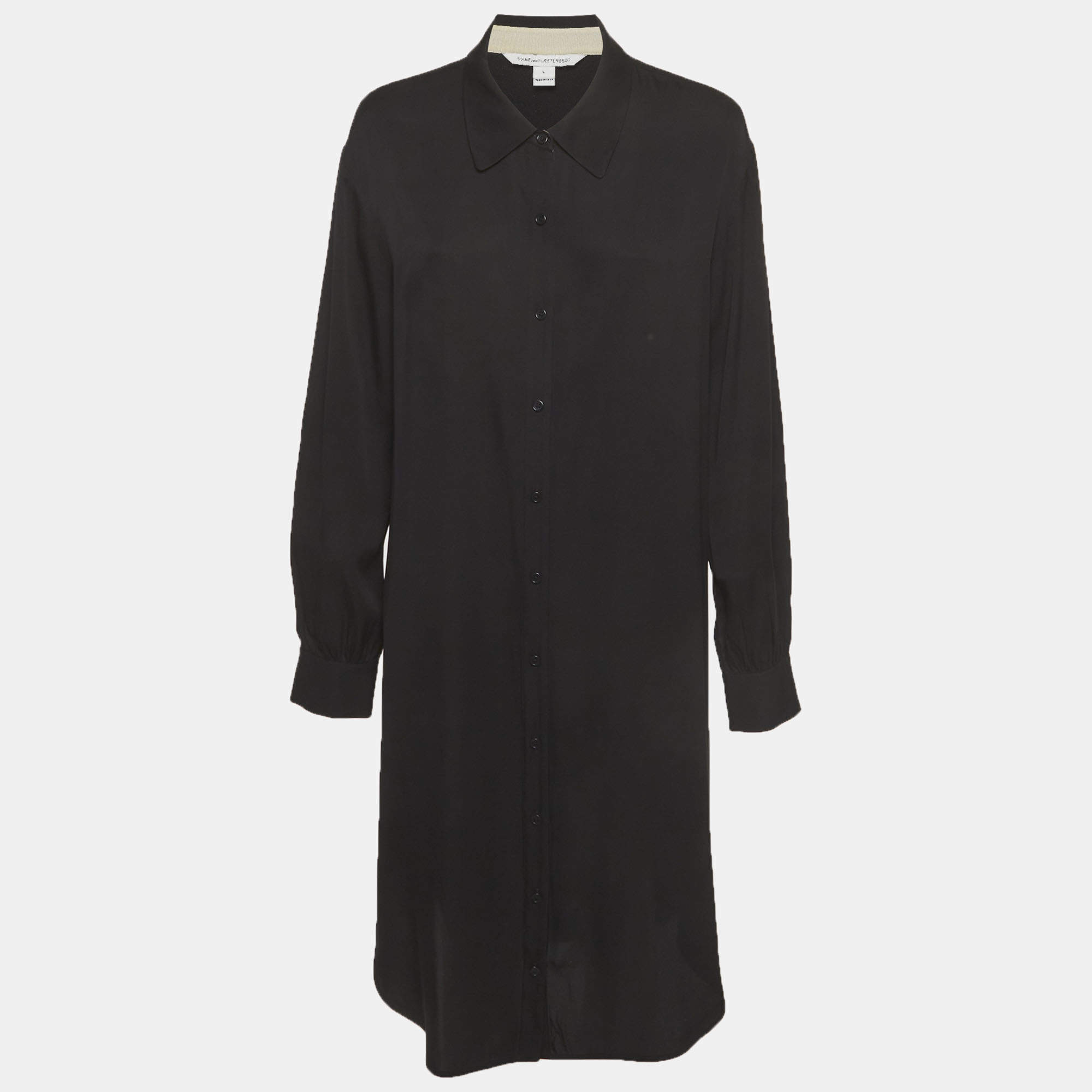 Pre Owned قميص فستان ديان فون فرستنبرغ طويل الأكمام من مزيج الحرير أسود كبير