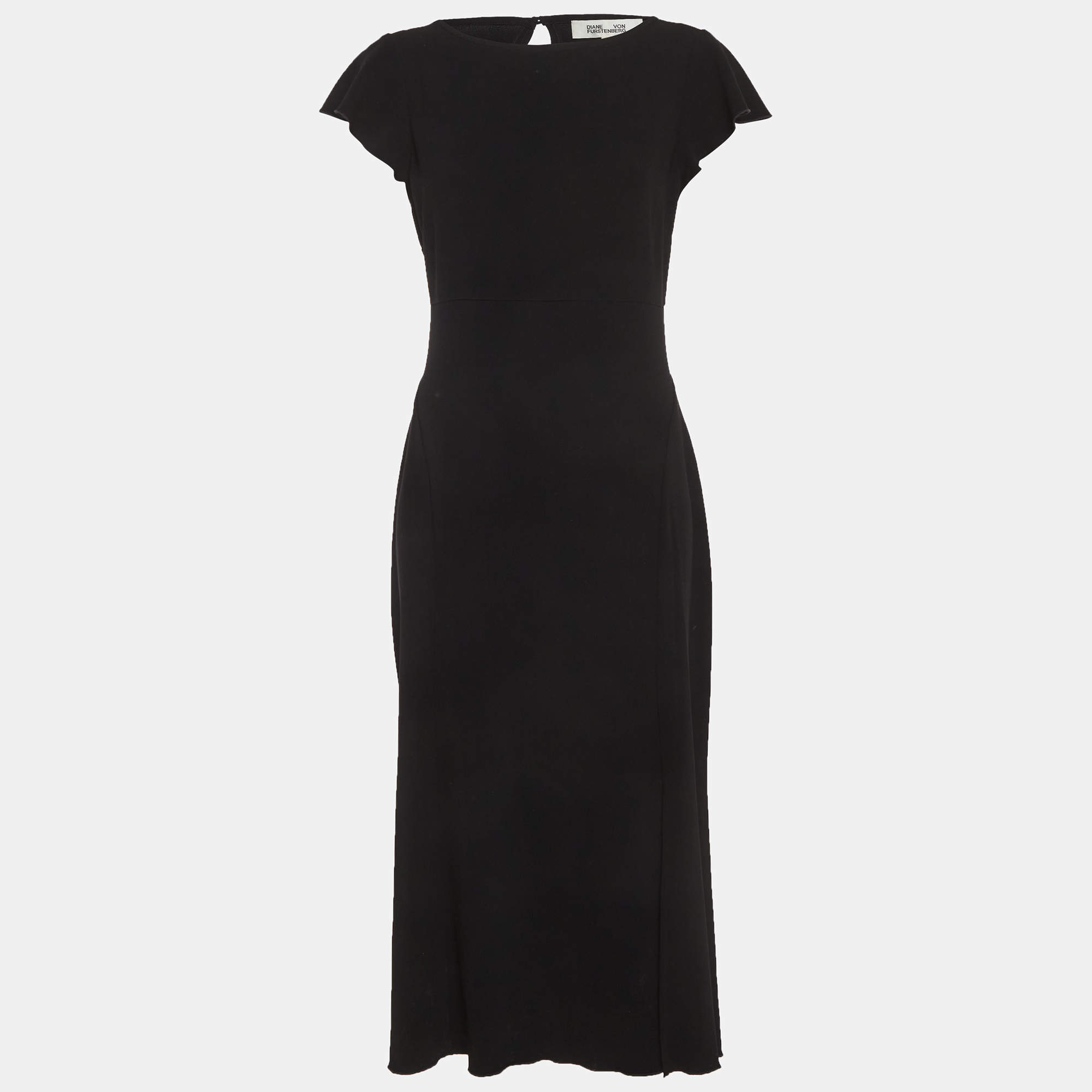 مملوكة مسبقًا Diane Von Furstenberg Black Crepe Midi Dress M