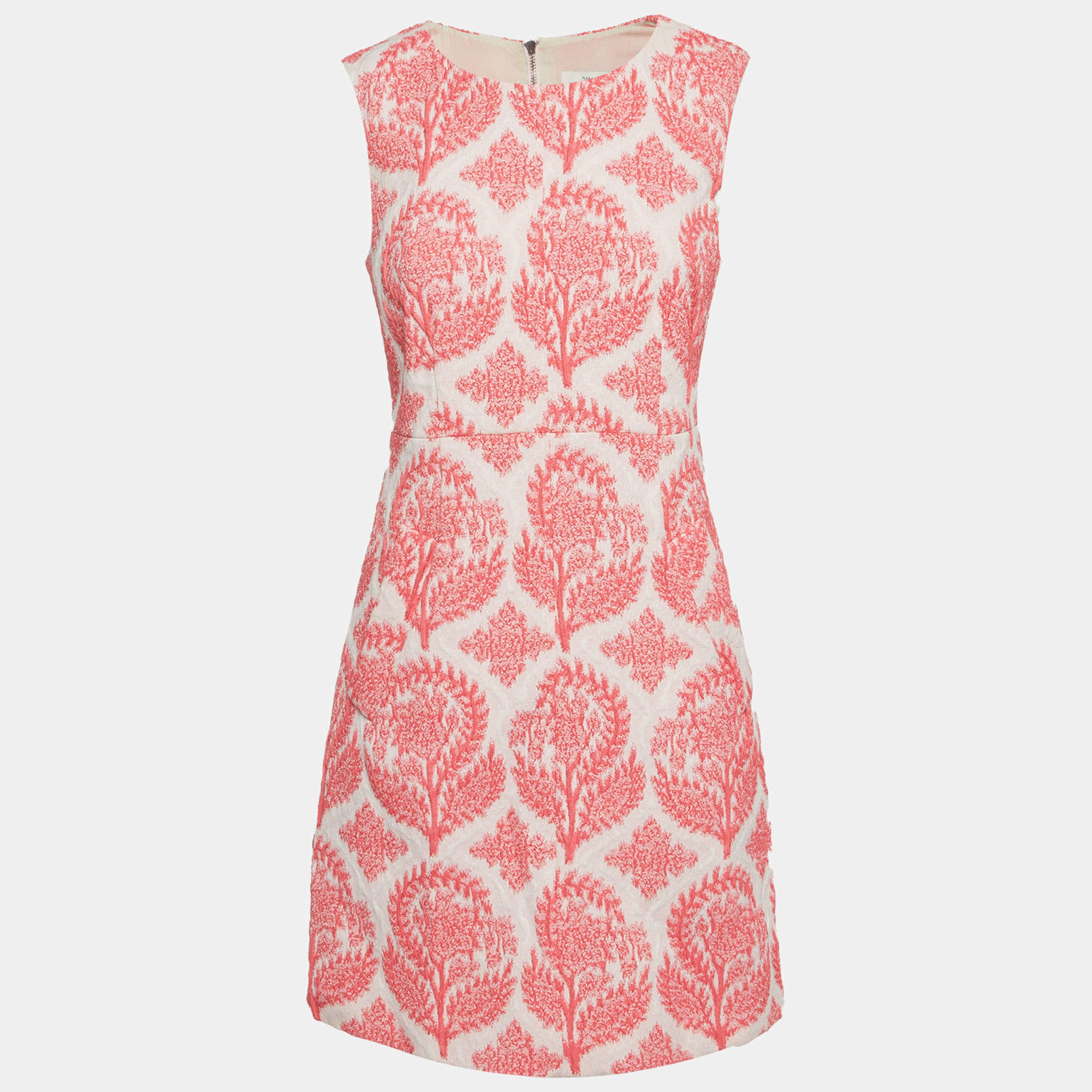 Pre Owned Diane von Furstenberg Pink/White Floral Stamp Jacquard Carpreena Tulip Dress M