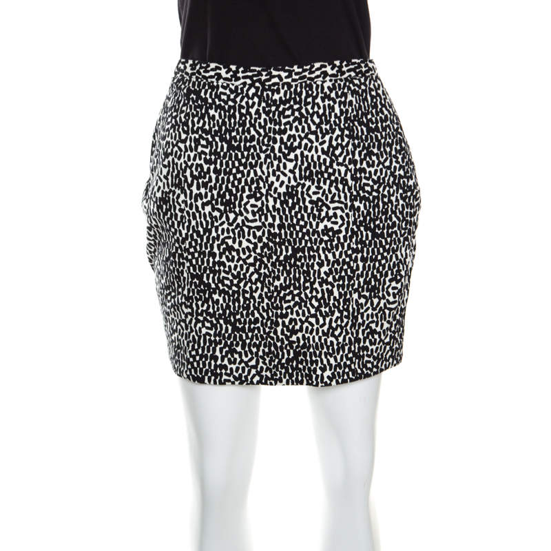 Pre Owned Diane Von Furstenberg Monochrome Printed Cotton Clyde Mini Skirt S
