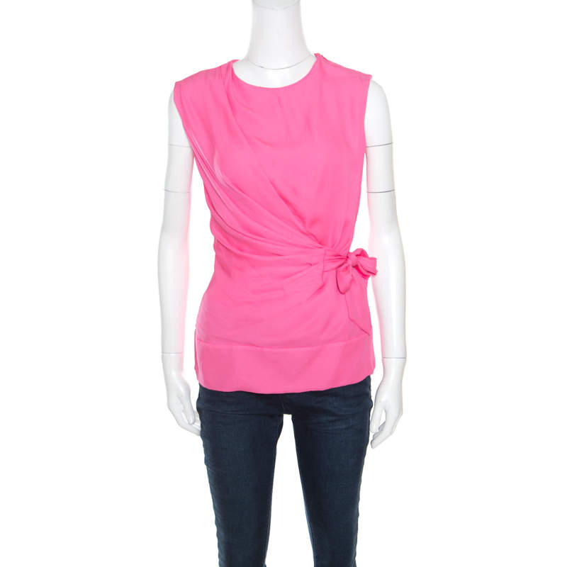Pre Owned Diane Von Furstenberg Pink Silk Draped Front Tie Detail Sleeveless Grandie Top S