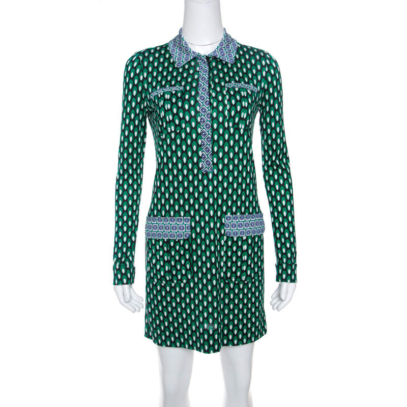 Diane Von Furstenberg Multicolor Printed Silk Jersey Denny Shirt Dress S