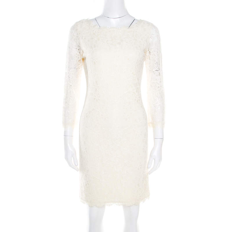Diane Von Furstenberg Cream Long Sleeve Zarita Lace Dress S