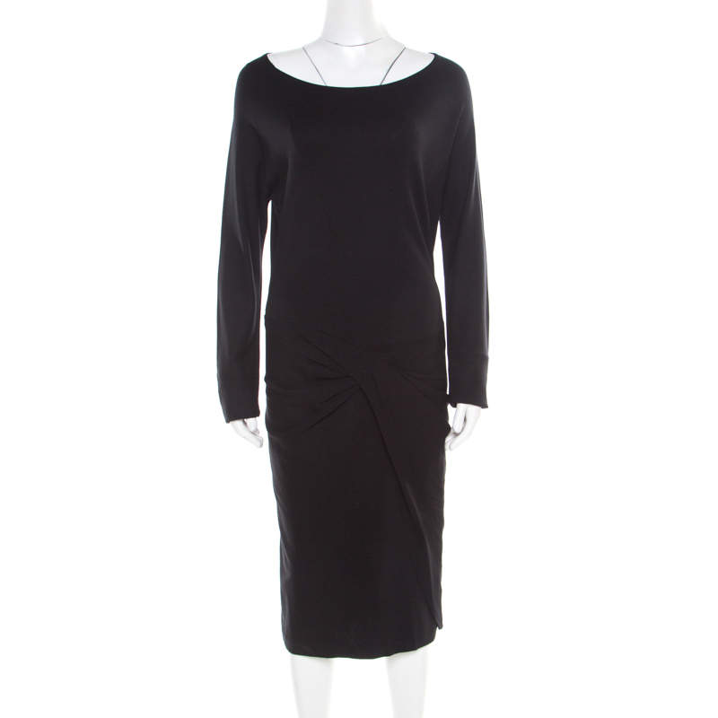 Pre Owned Diane Von Furstenberg Black Knit Twist Front Detail Long Sleeve Eleonora Dress L