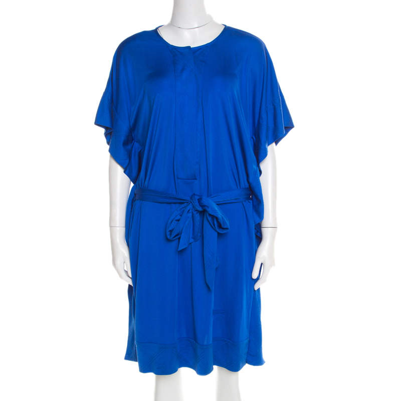 Diane Von Furstenberg Cobalt Blue Silk Jersey Belted Tuvallu Kaftan Dress M