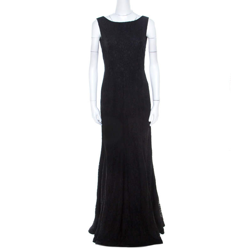 Pre Owned Diane Von Furstenberg Black Lace Open Back Evangelina Gown M 