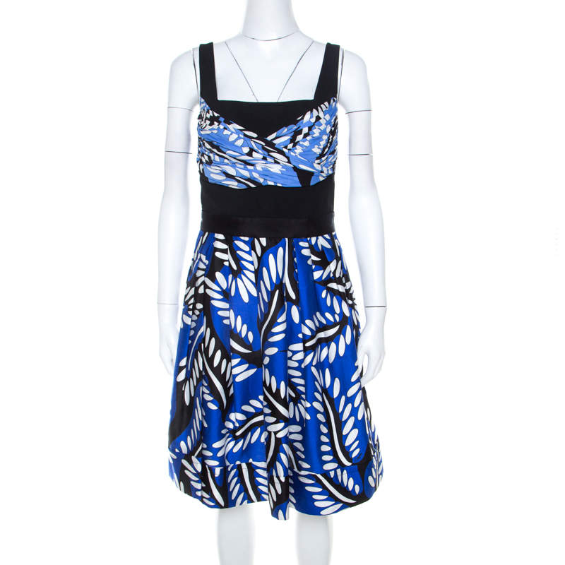 Diane von Furstenberg Blue Printed Cotton Silk Blend Sita Dress L