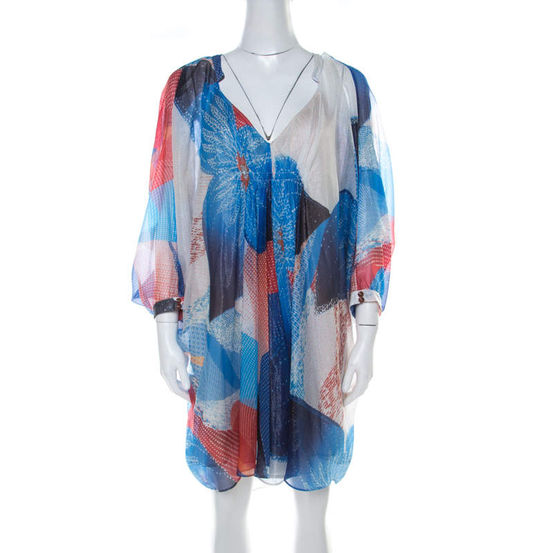 Pre Owned Diane Von Furstenberg Blue Batik Land Print Fleurette Kaftan Dress M