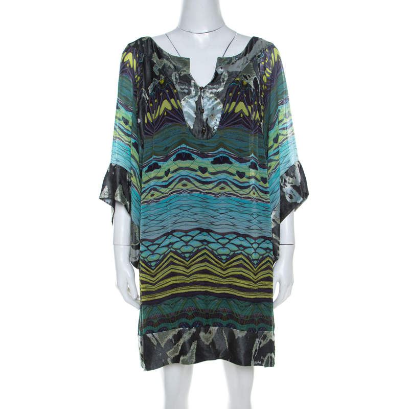 Pre Owned Diane Von Furstenberg Blue Deco Print Silk Tabalah Tunic Dress M