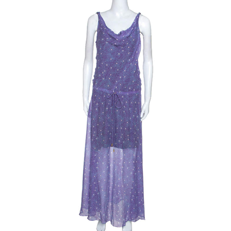 Pre Owned Diane Von Furstenberg Purple Printed Chiffon Tadd Maxi Dress M