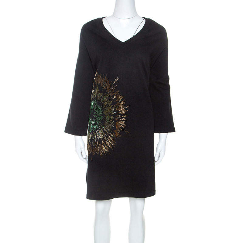 Pre Owned Dries Van Noten Black Jersey Embellished Sweatshirt Dress M