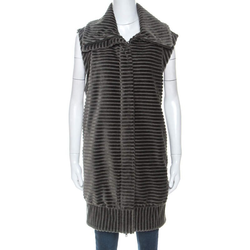Pre Owned Diane Von Furstenberg Grey Velvet Zip Front Vest L
