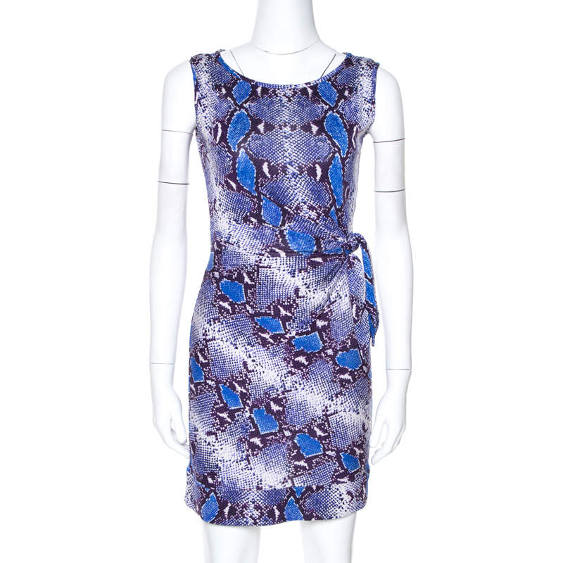 Diane Von Furstenberg Blue Python Print Silk Jersey Della Dress XS 