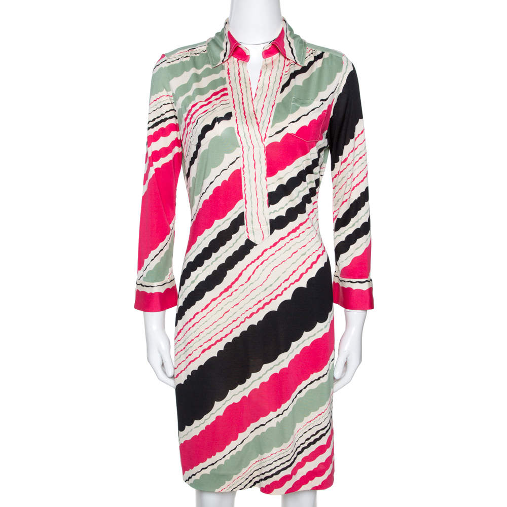 Diane Von Furstenberg Multicolor Printed Silk Jersey Polo Dress M