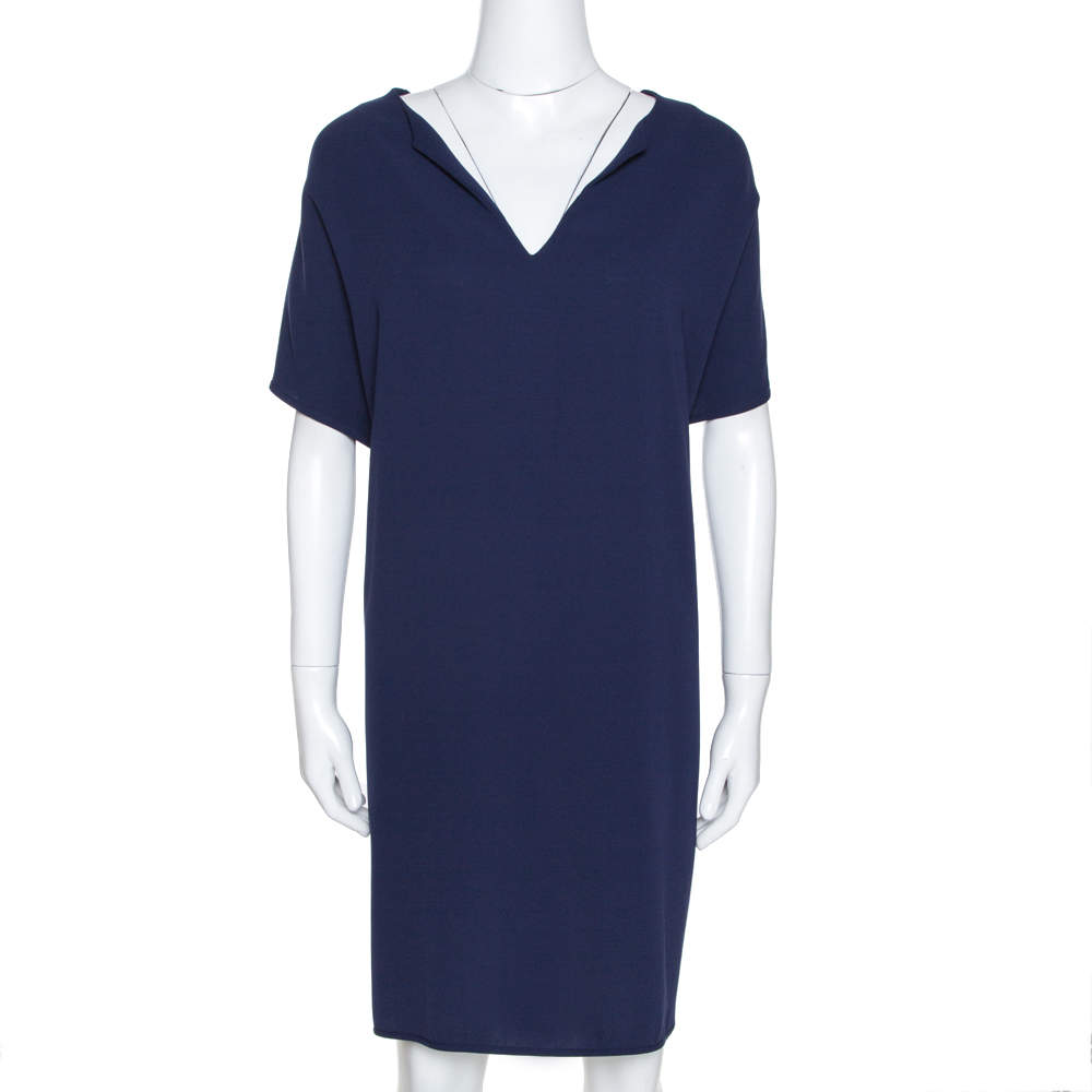 Pre Owned Diane Von Furstenberg Navy Blue Crepe Kora Shift Dress L