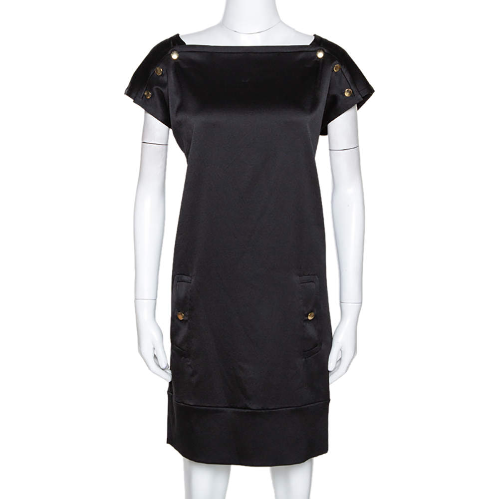 مملوكة مسبقًا Diane von Furstenberg Black Textured Silk Pisco Shift Dress M