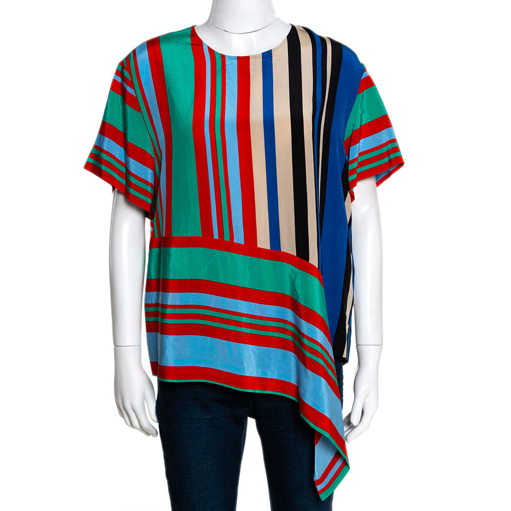 Diane Von Furstenberg Multicolor Striped Silk Top M