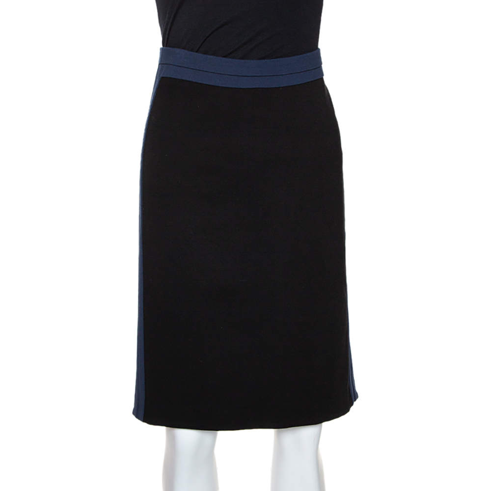 Pre Owned Diane Von Furstenberg Black & Blue Knit Panel Marta Framed Skirt L