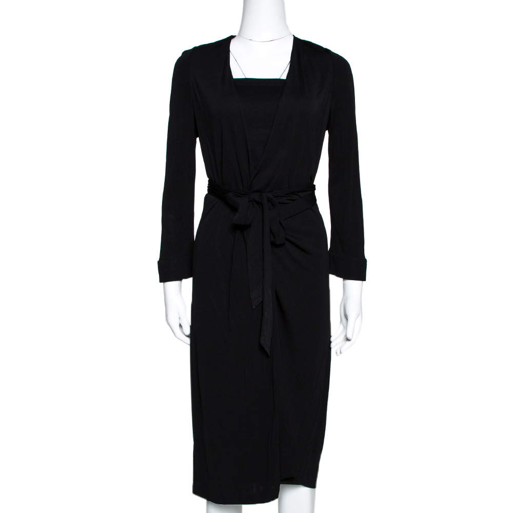 Pre Owned Diane von Furstenberg Black Jersey New Julian Two Wrap Dress L