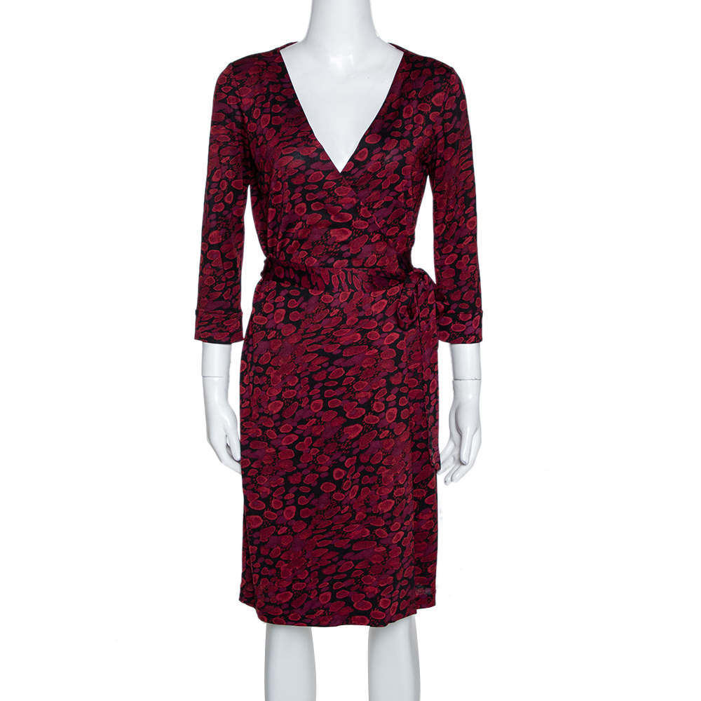 Pre Owned Diane Von Furstenberg Red Silk New Julian Two Wrap Dress M