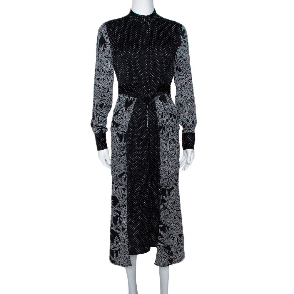 Pre Owned Diane Von Furstenberg Black Printed Stretch Silk Buttoned Wrap Dress XS 