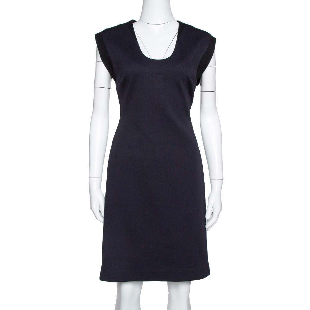 Pre Owned Diane von Furstenberg Black Tweed & Stretch Knit Trim Katherine Dress M