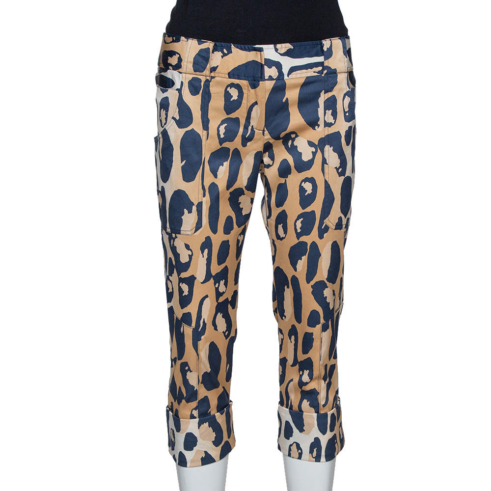 Pre Owned Diane von Furstenberg Beige Animal Print Silk Ewan Capri Pants M