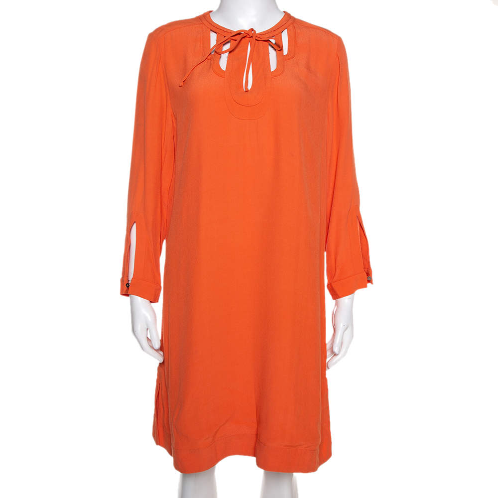 Pre Owned Diane Von Furstenberg  Orange Crepe Cutout Detail Kea Shift Dress L 