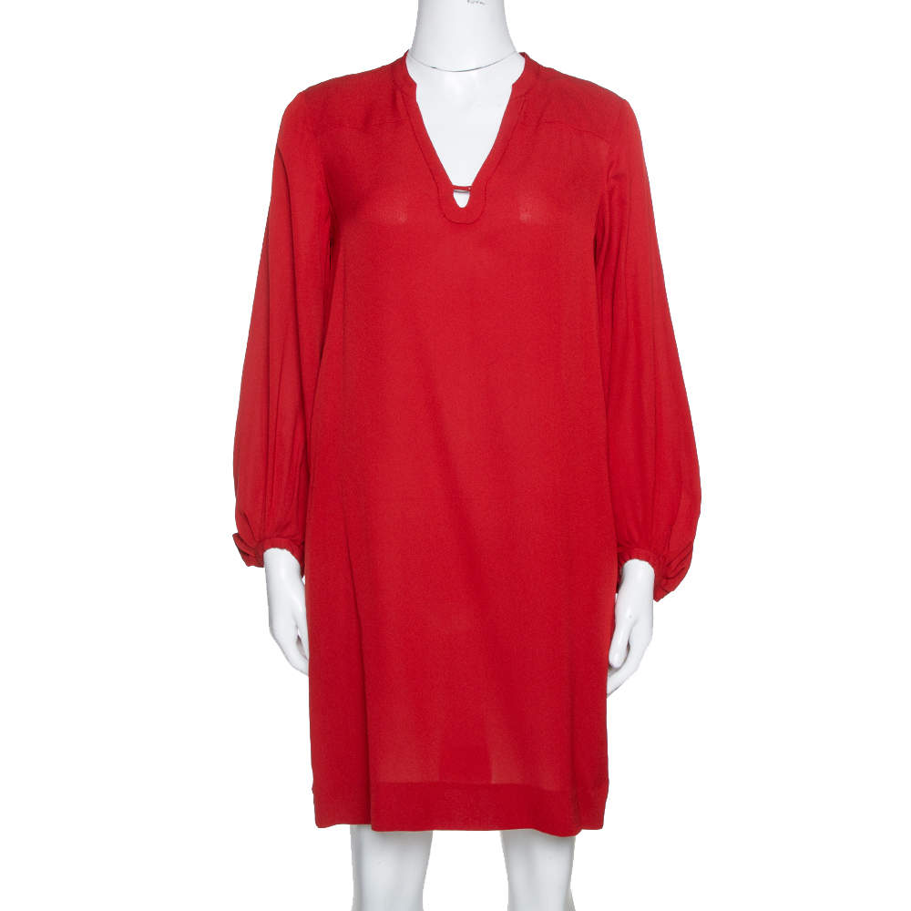 Pre Owned Diane Von Furstenberg Brick Red Silk Crepe Tanyana Dress S