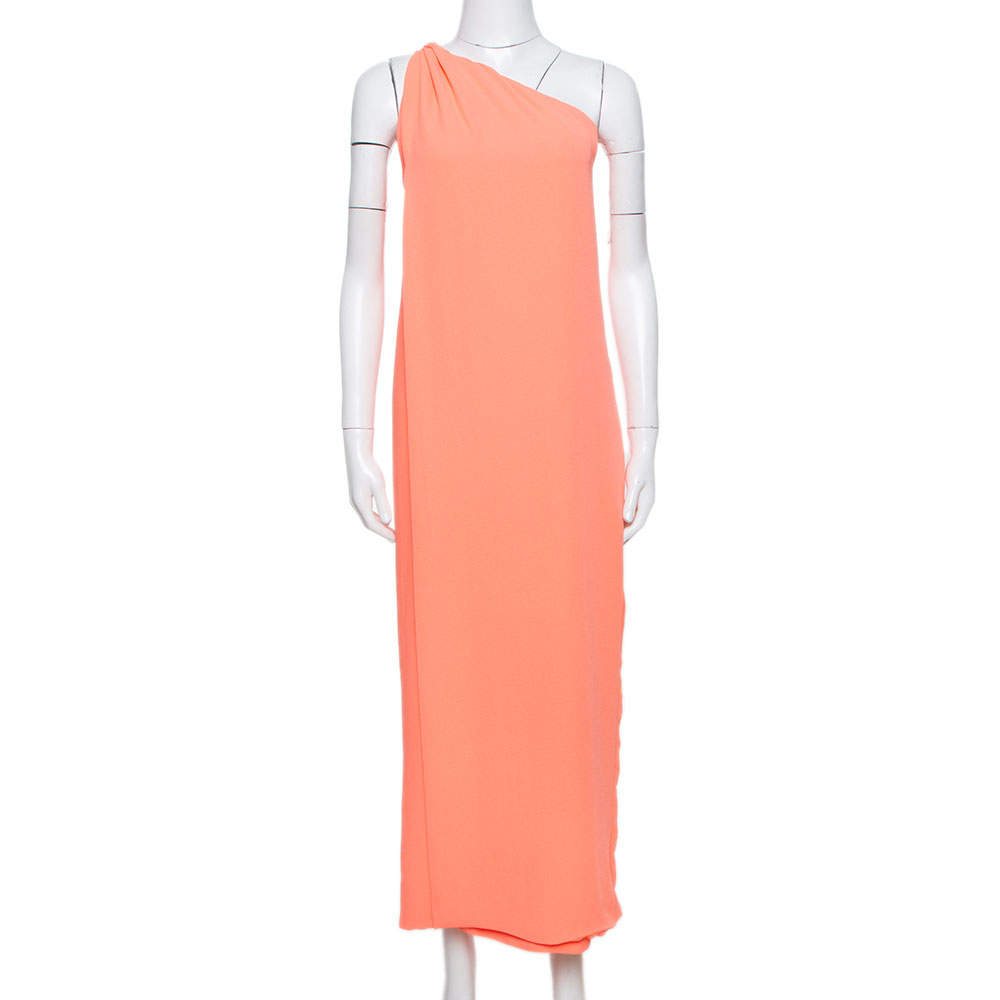Pre Owned Diane von Furstenberg Neon Orange Crepe Liluye One Shoulder Dress M
