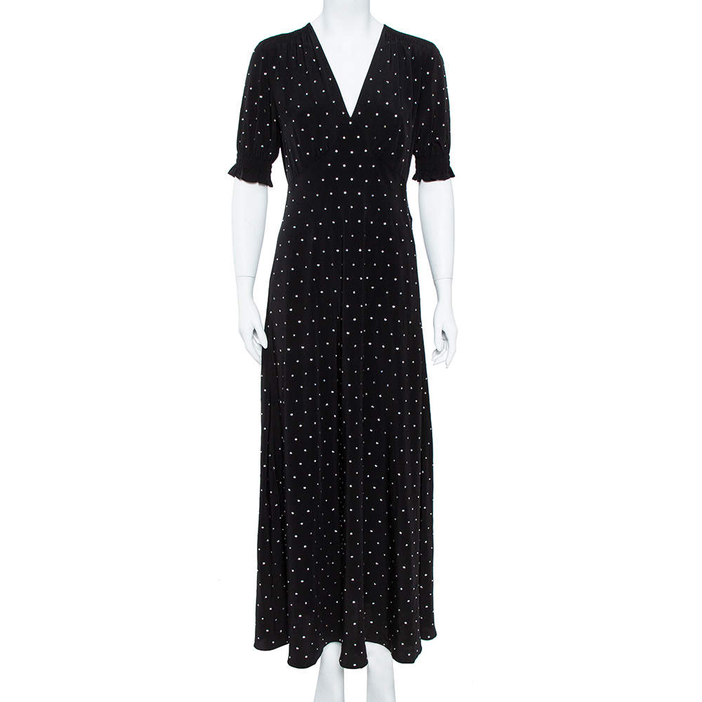 Pre Owned Diane von Furstenberg Black Crepe de Chine Silk Embellished Avianna Gown M