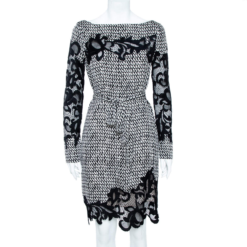 Pre Owned Diane von Furstenberg Monochrome Stretch Silk Ernestina Dress M