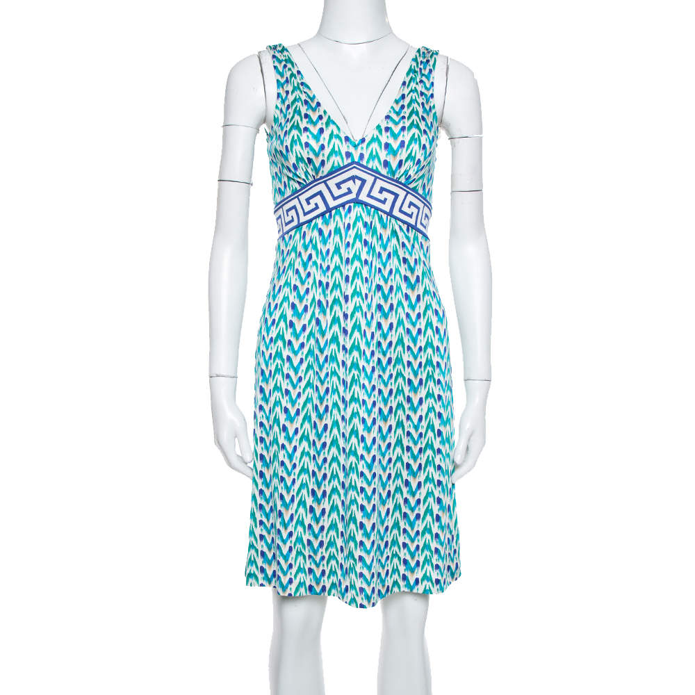 Pre Owned Diane von Furstenberg Blue Printed Silk Jersey Ophelia Dress S