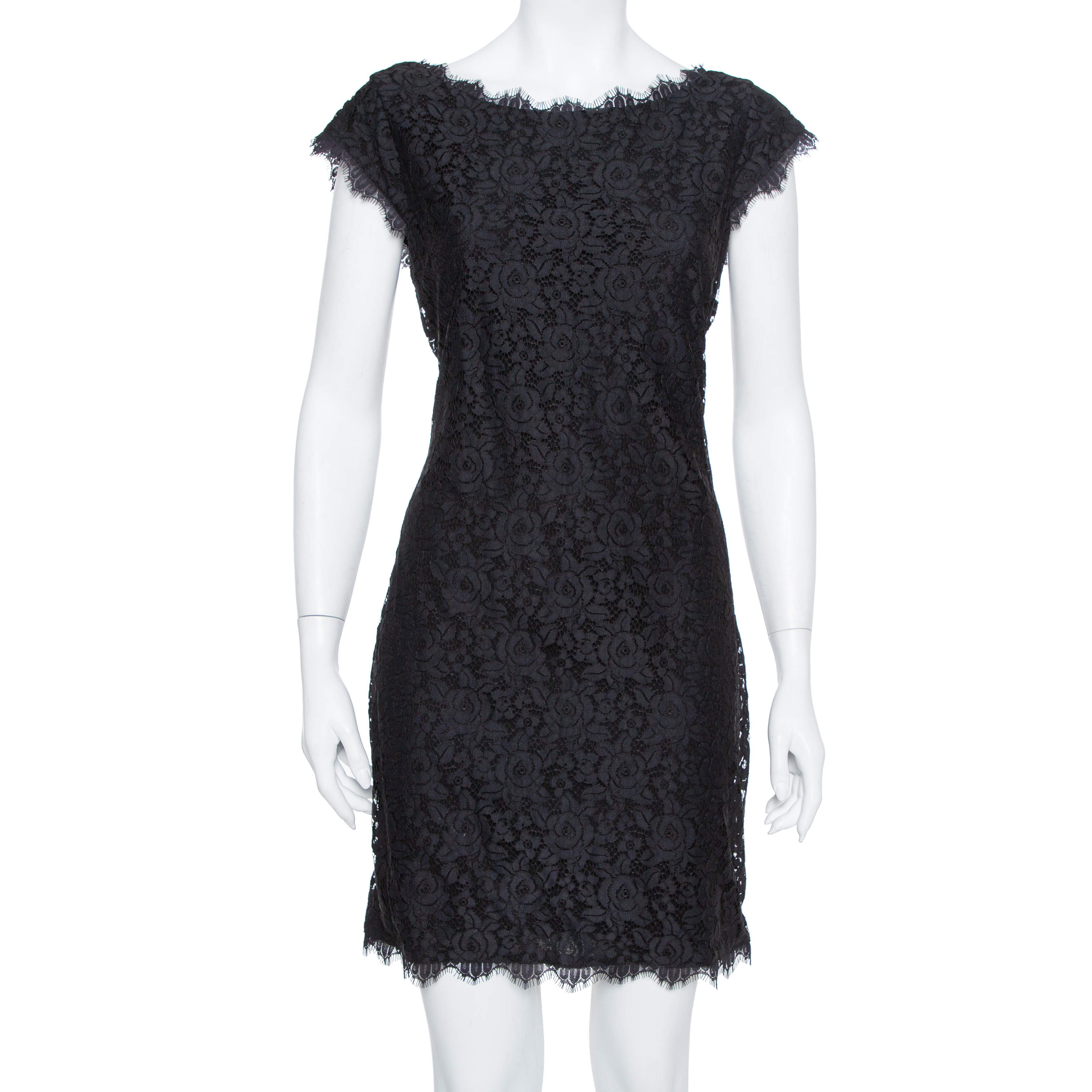 Diane Von Furstenberg Black Lace Barbara Shift Dress L