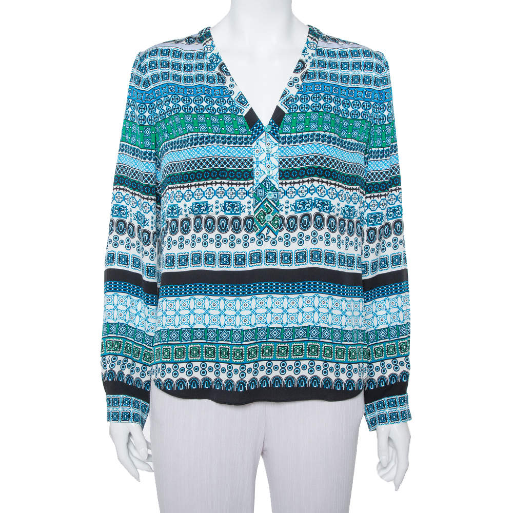 Diane Von Furstenberg Multicolor Printed Silk Arden Top L