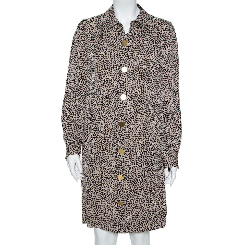 Diane Von Furstenberg Monochrome Silk Button Front New Tunis Dress L