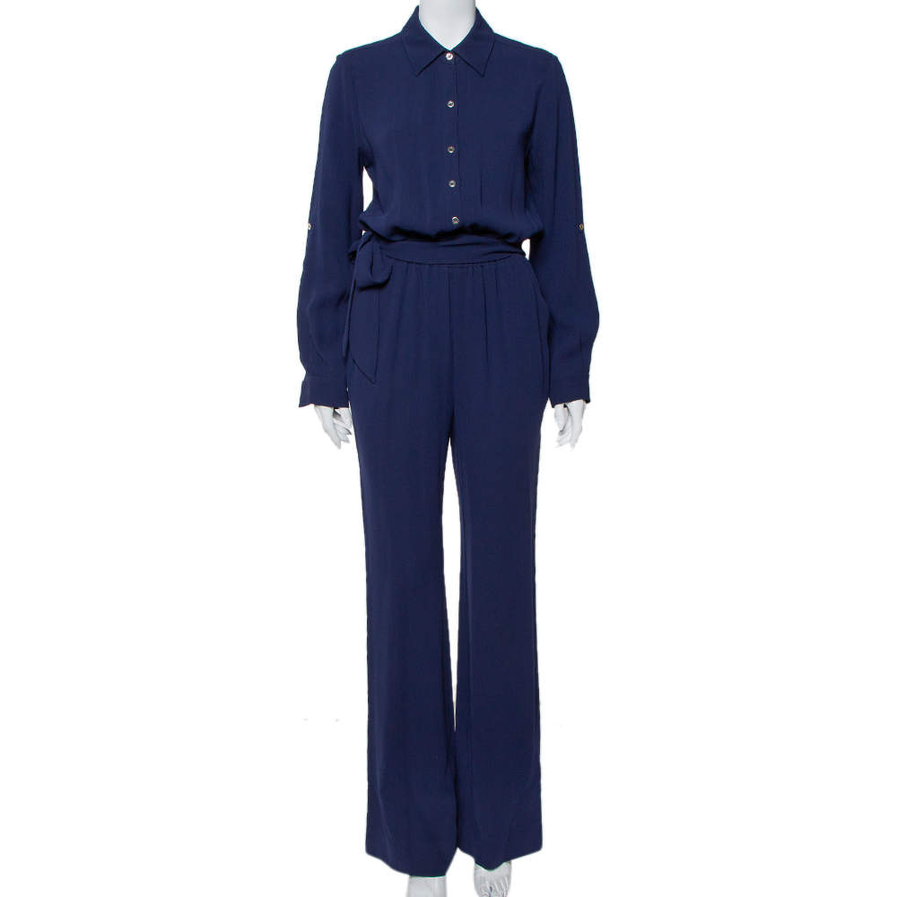 Diane Von Furstenberg Navy Blue Crepe Belted Lori Jumpsuit M